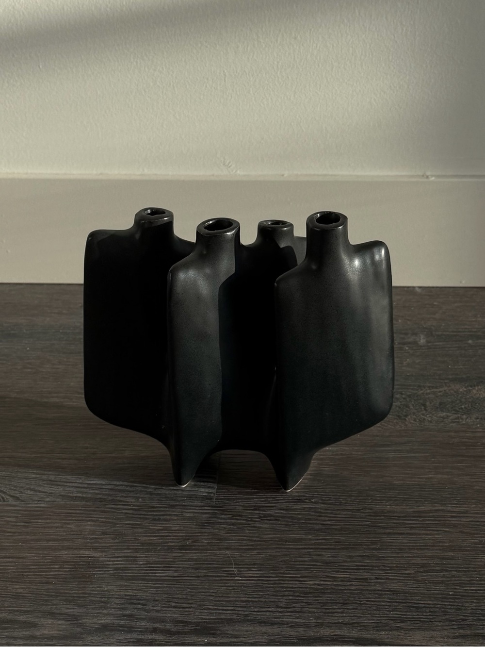 Vintage Rare Matte Black Sculptural Ceramic Vase - Modern Home Accent